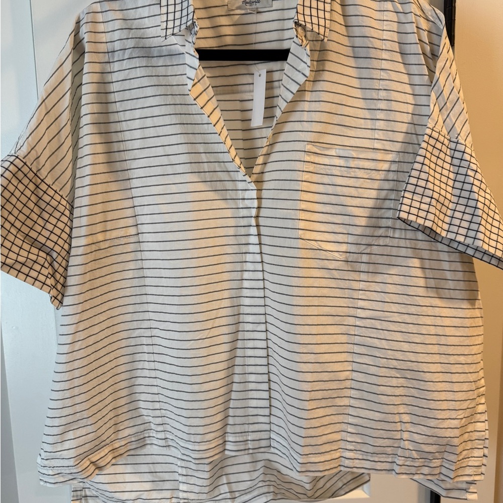 Madewell White and Gray Oversized Button Down Shirt